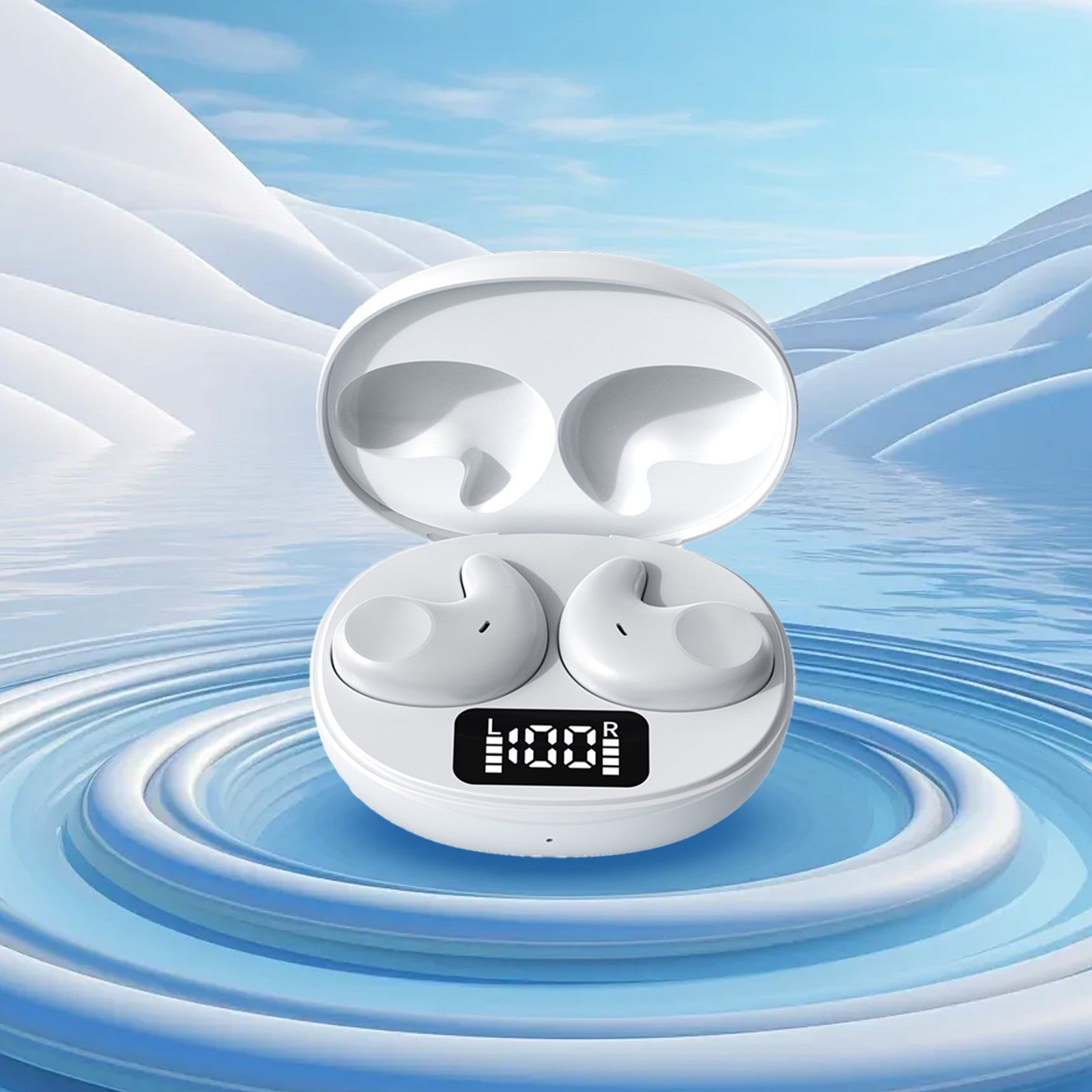Bluetooth Headphones True Wireless Earbuds 60H Playback LED Power Display Earphones with Wireless Charging Case IPX5 Waterproof in-Ear Earbuds with Mic for TV Smart Phone Laptop Computer Sports,White