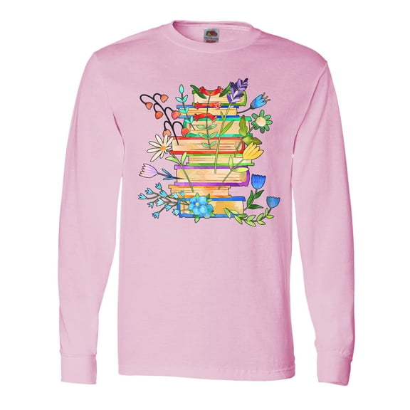 Inktastic Blooming with Books Stack of Books with Flowers Long Sleeve T-Shirt