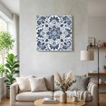 thumbnail image 3 of Canvas Wall Art, Blue Floral Framed Canvas Prints for Bedroom Office, Ethnic Boho Botanical Geometric Art Large Gallery Wrapped Wall Decor for Home Office, Gifts, 16"x16" Ship Next Day, 3 of 9