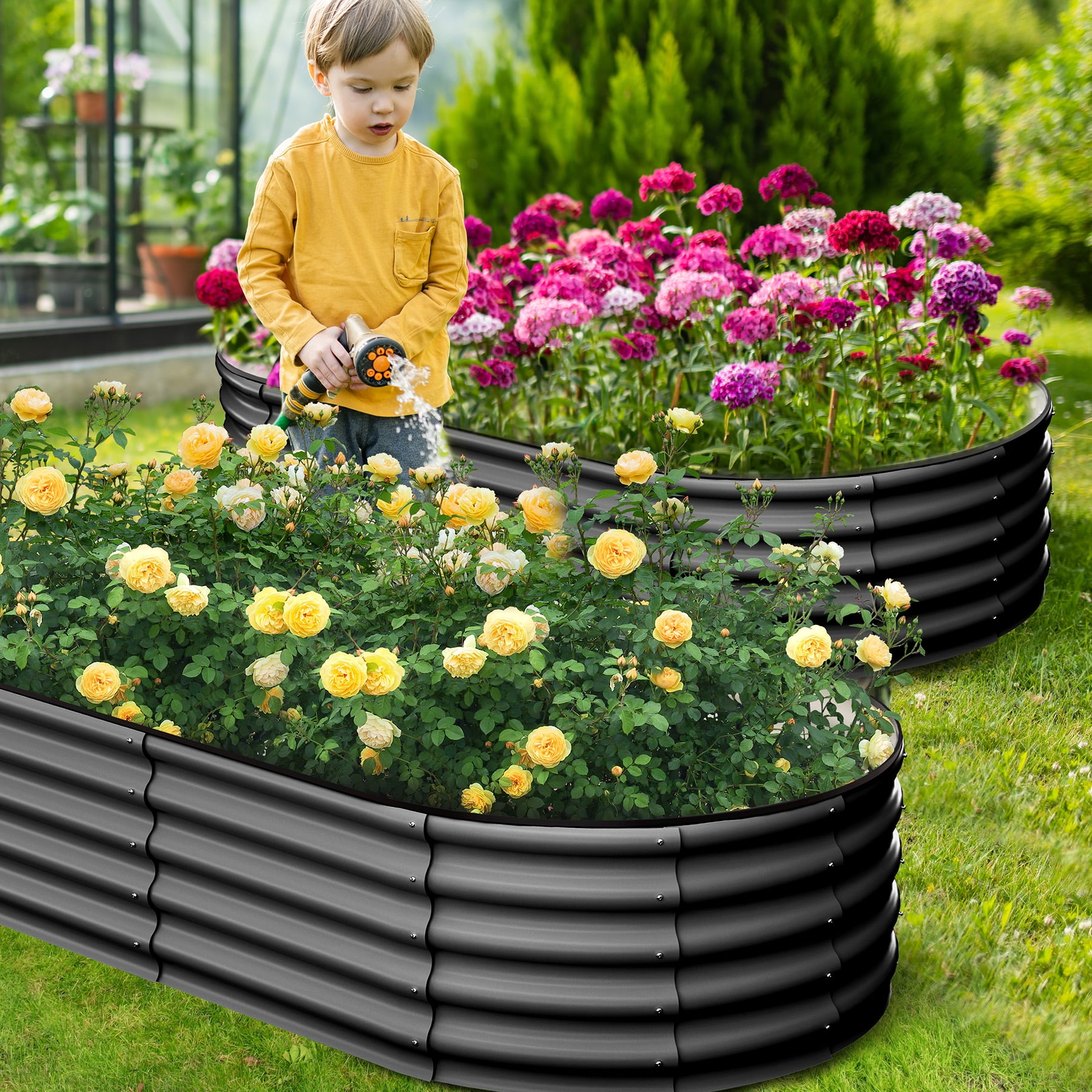 Heavy Duty Metal Raised Garden Bed – 8x2x1FT Oval Planter Box for Outdoor Vegetable, Flower, Herb Gardening, for Garden & Backyard & Patio, Dark Gray
