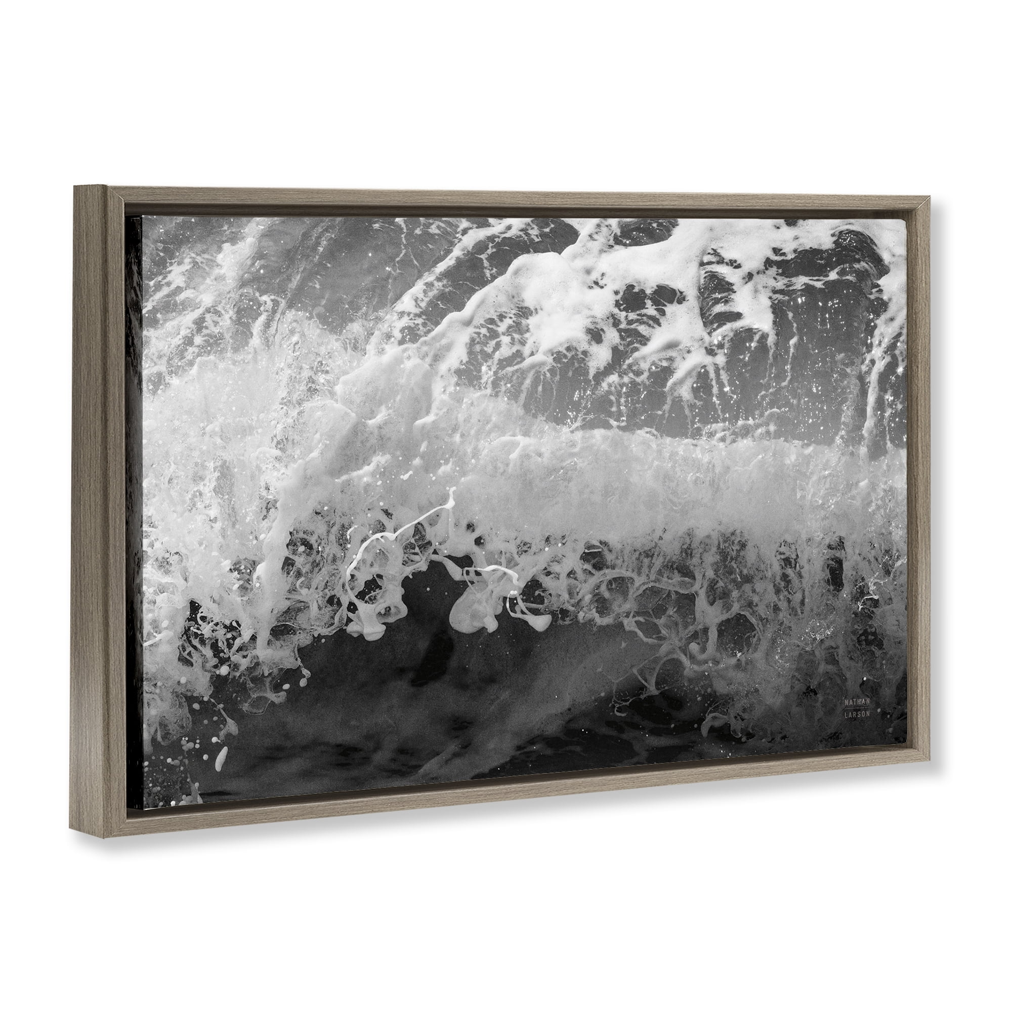 Stupell Industries Pacific Ocean Splash Landscape Photography Brown Floater Framed Canvas Art Print Wall Art, 31 x 21