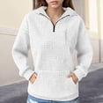 thumbnail image 4 of Women's Waffle Knit Lapel Collar Half Zip Pocket Sweatshirt, Solid Color Long Sleeve Pullover Top with Soft Comfort Fabric for Casual Daily Wear, Street Fashion and Versatile Outfits White L, 4 of 7