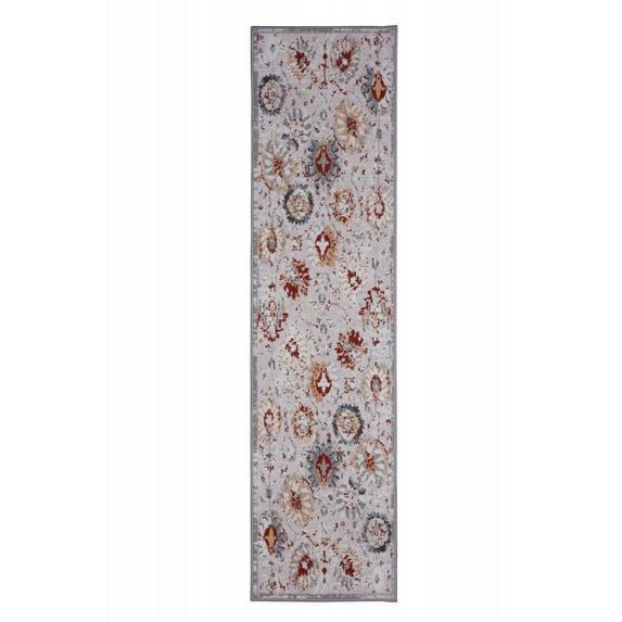 Furnish My Place Indoor Distressed, Floral Rug with Jute Backing Runner - 2 ft. x 8 ft., Light Grey, Oriental, Area Rug for Living Room, Bedroom, Hallway