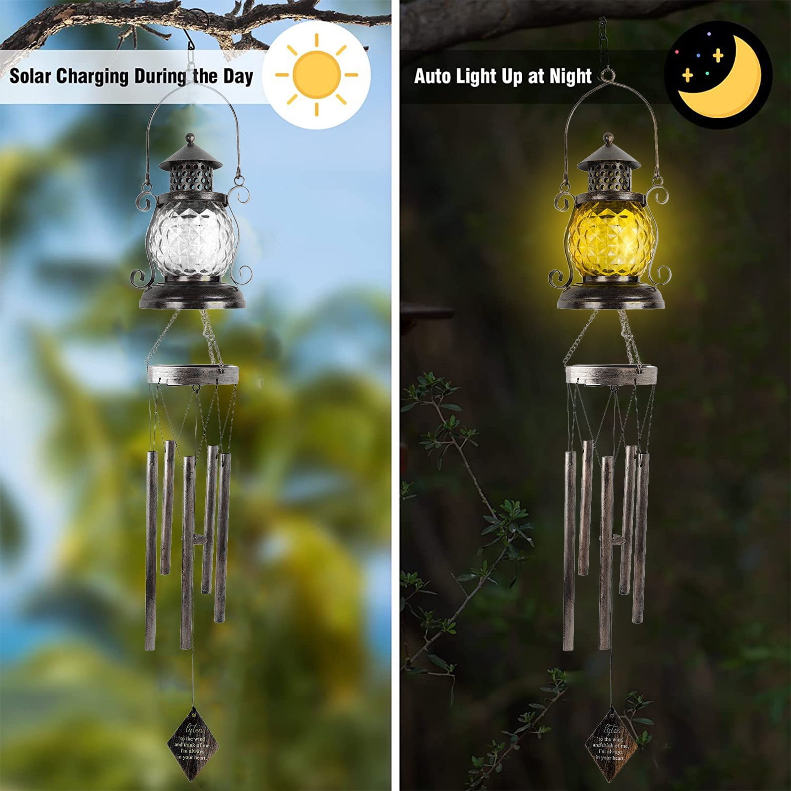 Solar Wind Chimes Outdoor,Waterproof Metal Wind Bells,Decorative Garden Chime Lights,Gift for Mom Grandma,Auto On/Off,Solar Powered,No Wiring Needed,Romantic Ambiance Holiday Gifts