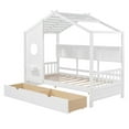 thumbnail image 5 of HICOMILA Wooden Twin Size House Bed with 2 Drawers & Storage Shelf, Wood Bed Frame with Roof for Teens, Boys or Girls, Fun Play & Sleep Space, Sturdy Pine Frame, White, 5 of 8