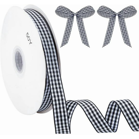 50 Yards Black and White Gingham Ribbon 5/8 inch Black Plaid Checkered Gifts Buffalo Ribbon Taffeta Plaid Ribbon for Gift Wrapping Crafts Bows Hair Bows Holiday Decoration