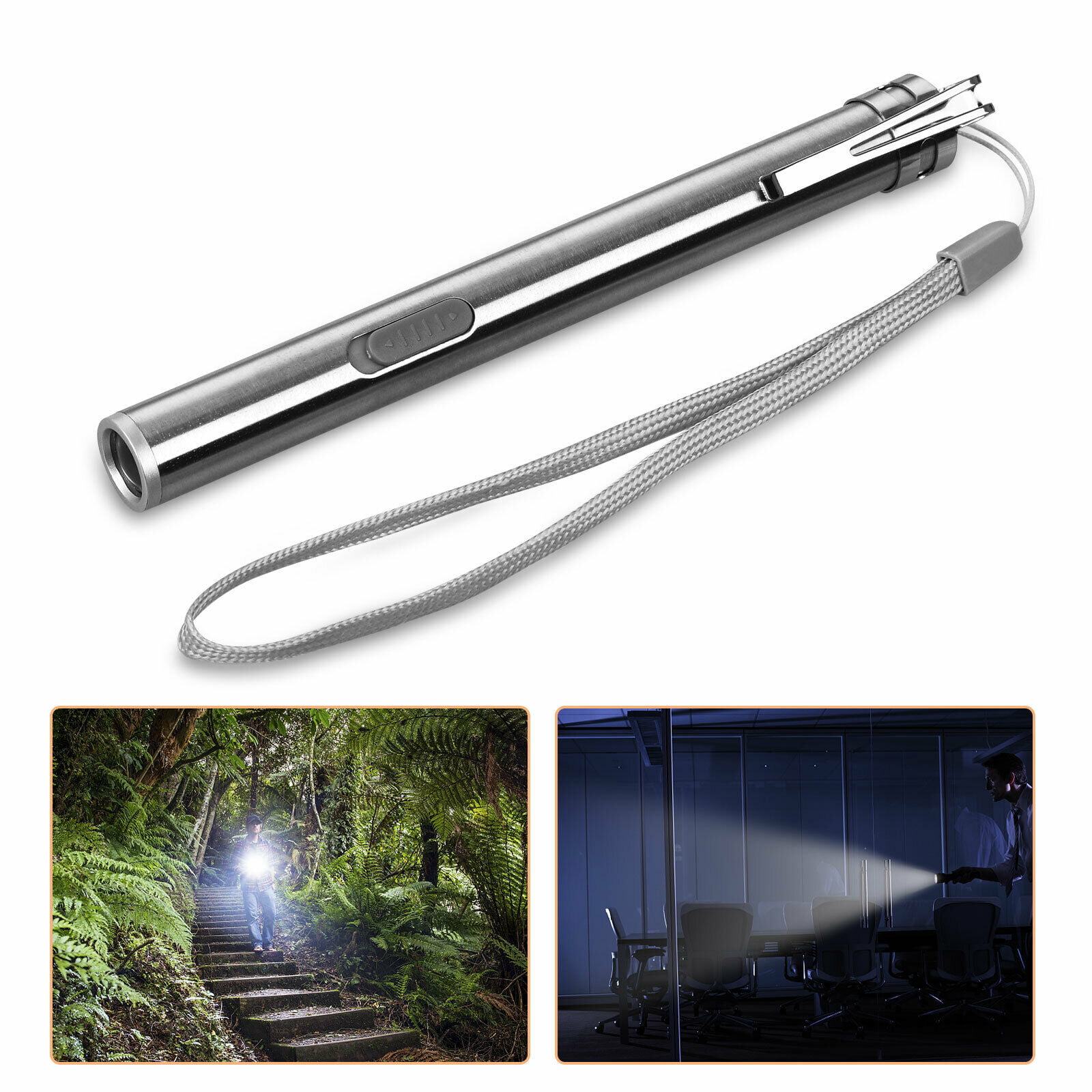 5" LED USB RECHARGEABLE MINI FLASHLIGHT Stainless Steel Pen Light 1000 Lumens 