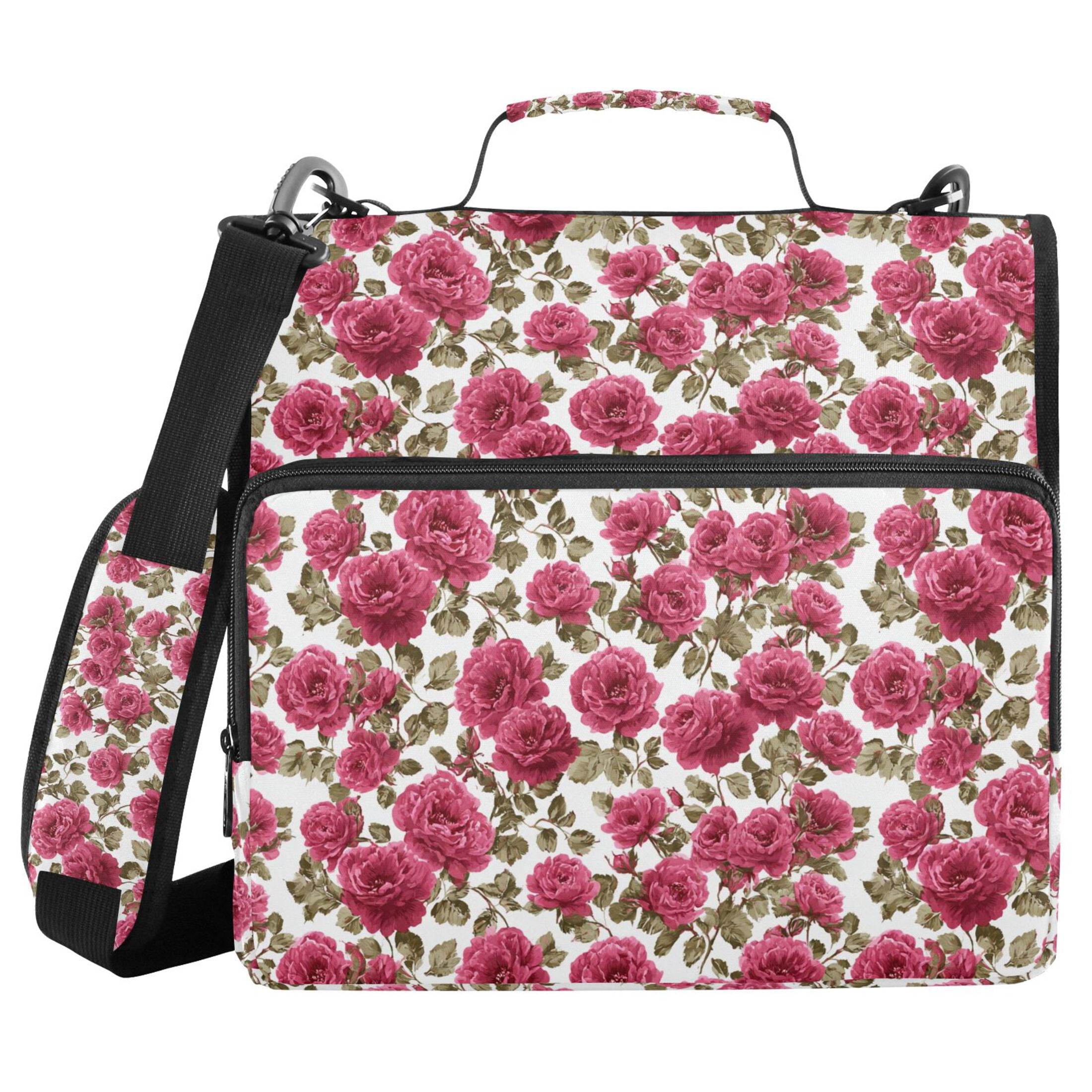 Zipper Binder Rose 1.5 Inch Binder Folder Bag with Shoulder Strap and Handle