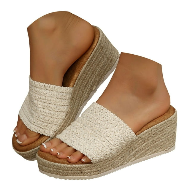 Mepaouo Sandales à Talon Compensé pour Femmes, à Enfiler, Espadrilles, Plateforme, Été, Plage, Marche, Chaussures à Semelle Plate