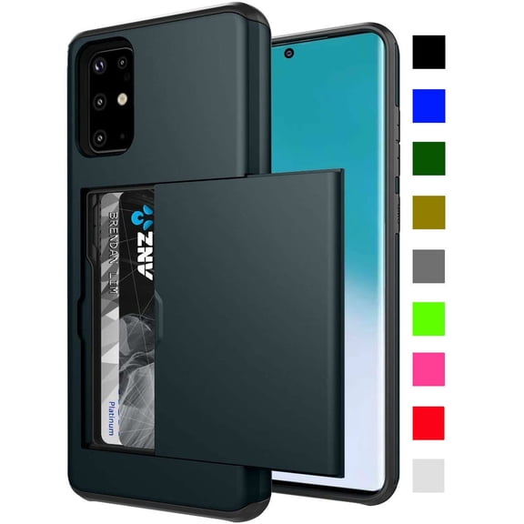 Card Slot Holder Wallet Samsung Galaxy S24 Plus Case (Black) Dual Layer Shockproof with Heavy Duty Protection