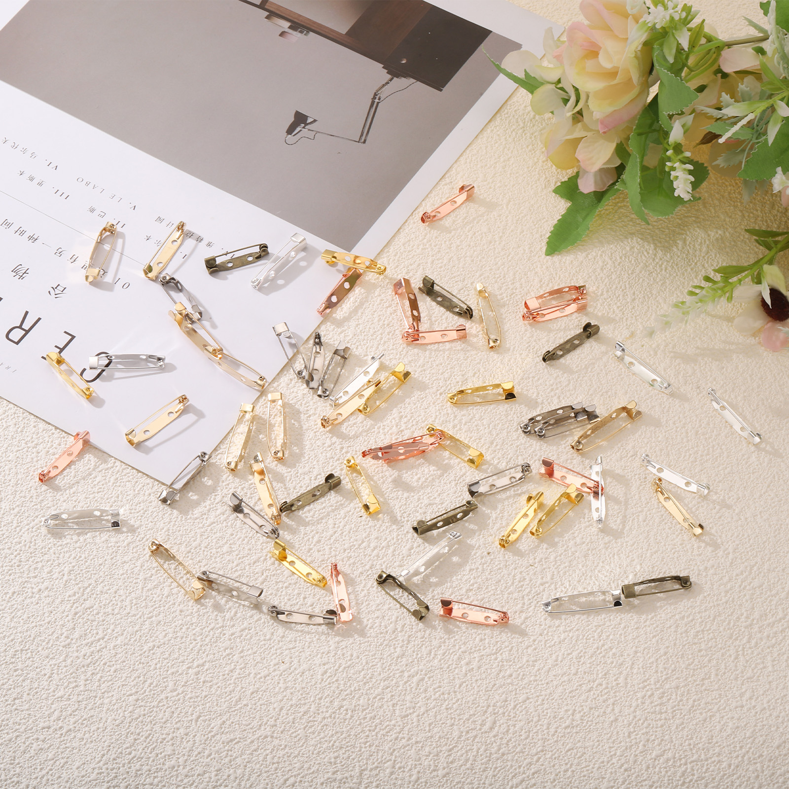 Unique Bargains Safety Bar Pin Brooch Clasp Pins for Crafting Light Gold 15mm
