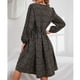 thumbnail image 4 of Vestido midi de mujer con estampado floral, cuello redondo, cintura alta, vestido de manga larga para citas, oficina en casa, negro M, 4 of 6