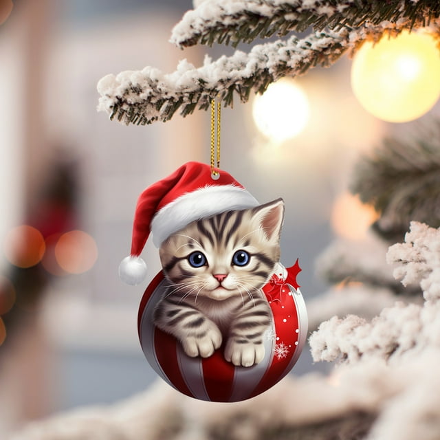SIfdSeng Tree Hanging Decorations 2D Acrylic Funny Cat Christmas Tree Ornament Cat Acrylic Ornament Acrylic Double Printing Funny Christmas Pendant Christmas White Elephant Gift Fun Pendant 1Pc