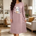 thumbnail image 2 of Taqqpue Womens Halloween Cotton Nightgown Long Sleeves Round Neck Sleepshirt Print Nightshirt Casual Plus Size Knee Length Sleep Dress Pullover Halloween Pumpkin Printed Sleep Shirt for Women, 2 of 6