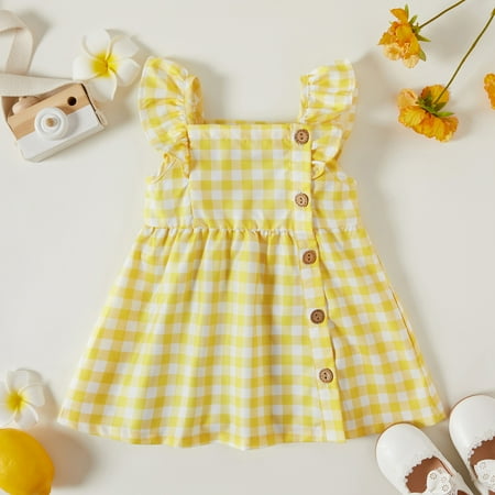 

PatPat Baby Girl Flutter Sleeveless Sundress Button Down Infant A-Line Dress Newborn Summer Cute Outfit 3-24 Month