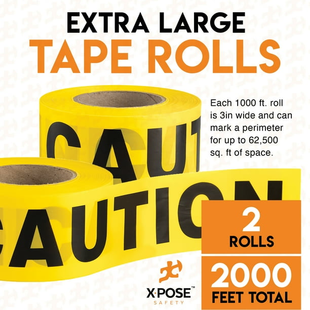 2pk Caution Tape Roll - 2 Rolls - 1000 Ft x 3 Inch Wide Each - Yellow Safety Tape for High Visibility Outdoor Warning, Flagging Construction Hazard, 2pk Caution Tape Roll - 2 Rolls - 1000 Ft x 3 Inch Wide Each - Yellow Safety Tape for High Visibility Outdoor Warning, Flagging Construction Hazard,