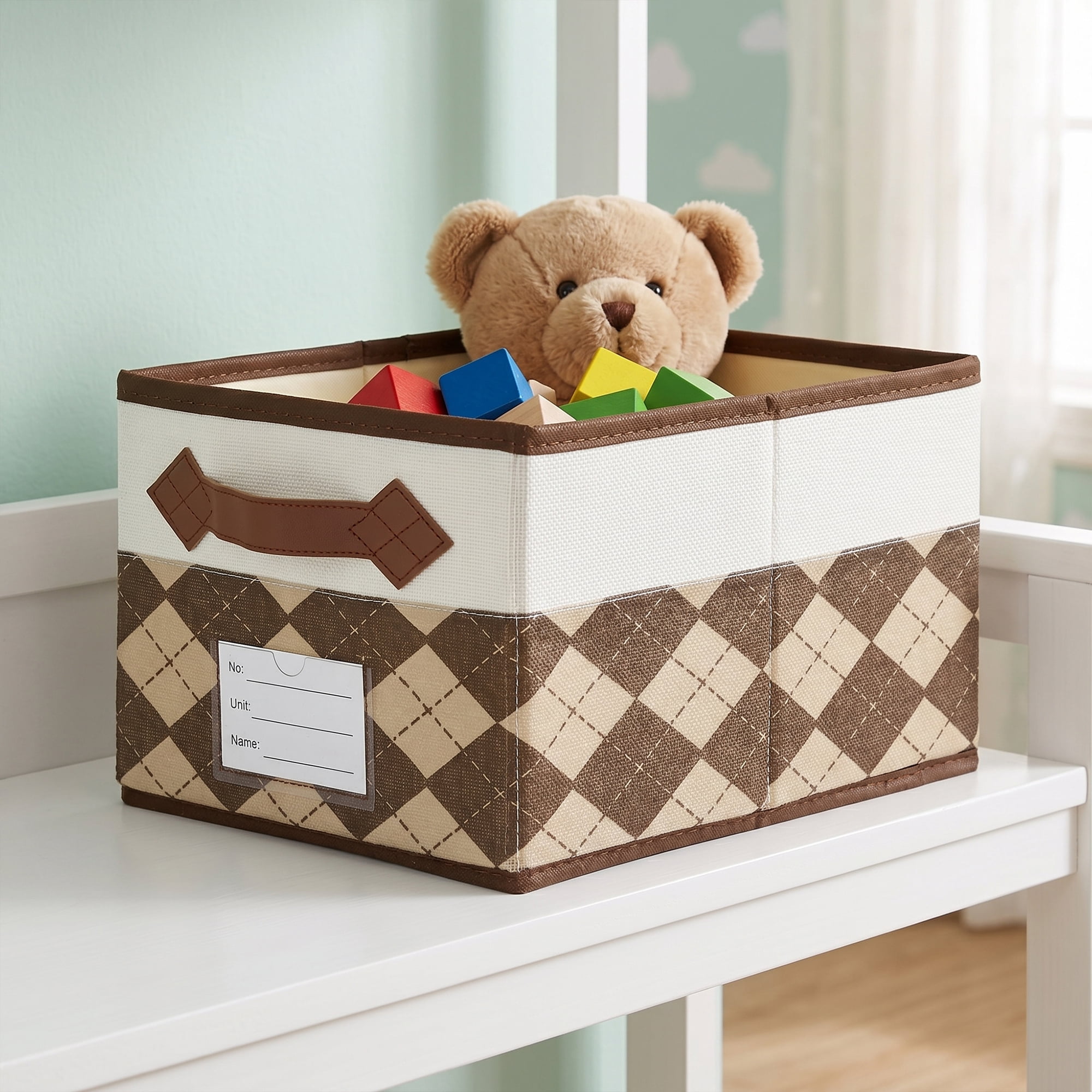 Unique Bargains Storage Basket with Handle for Organizing Beige Coffee 8.7"x11.4"x6.7"
