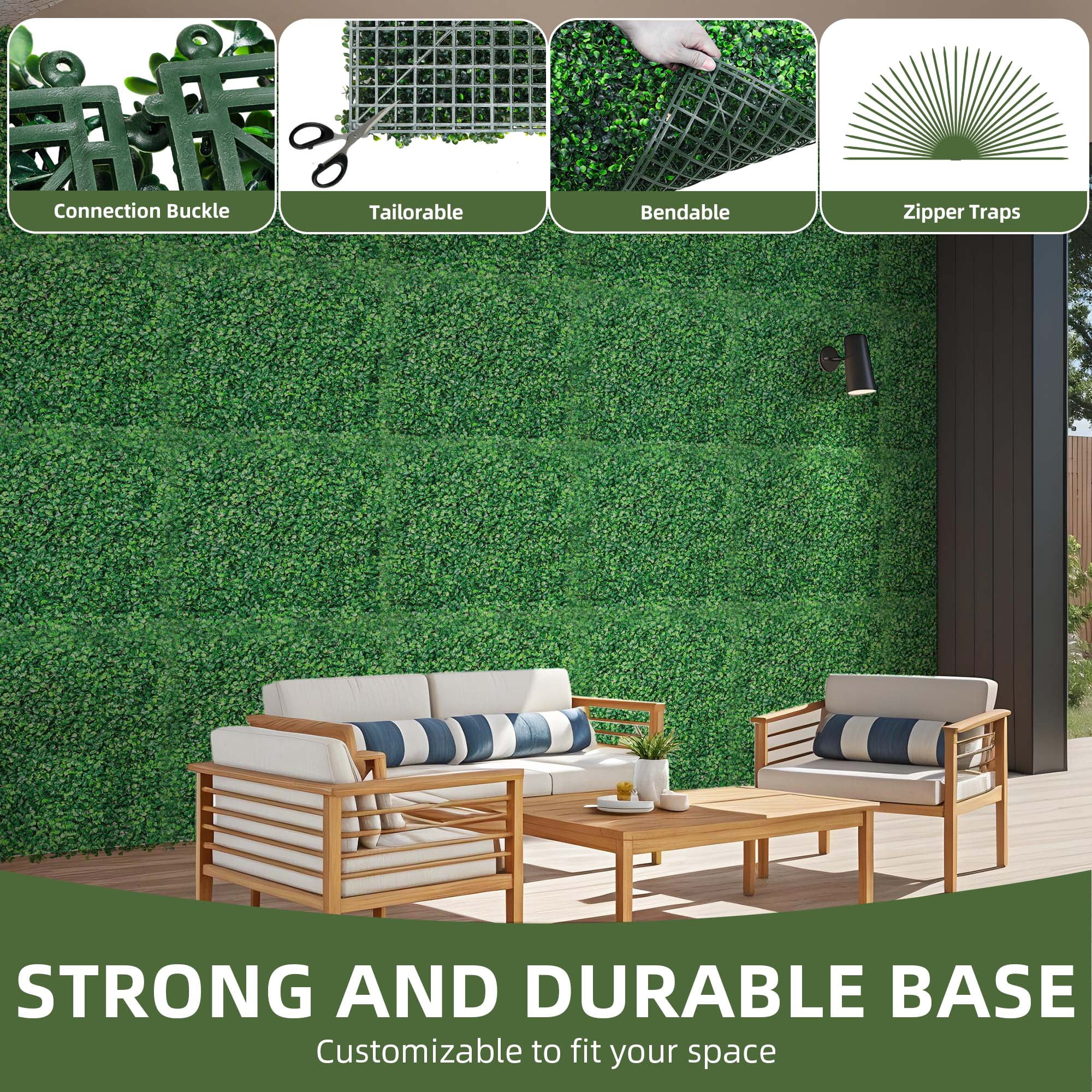 Uforic 24 Pcs 20"x20" Artificial Grass Wall Panels UV-Resistant Indoor/Outdoor Privacy Hedge Green