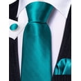 thumbnail image 4 of Set de Corbata Barry.Wang para Hombre en Seda Verde Azulado con Pañuelo y Gemelos, 4 of 5