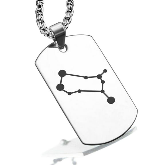 Stainless Steel Gemini (Twins) Astrology Constellation Dog Tag Pendant Necklace