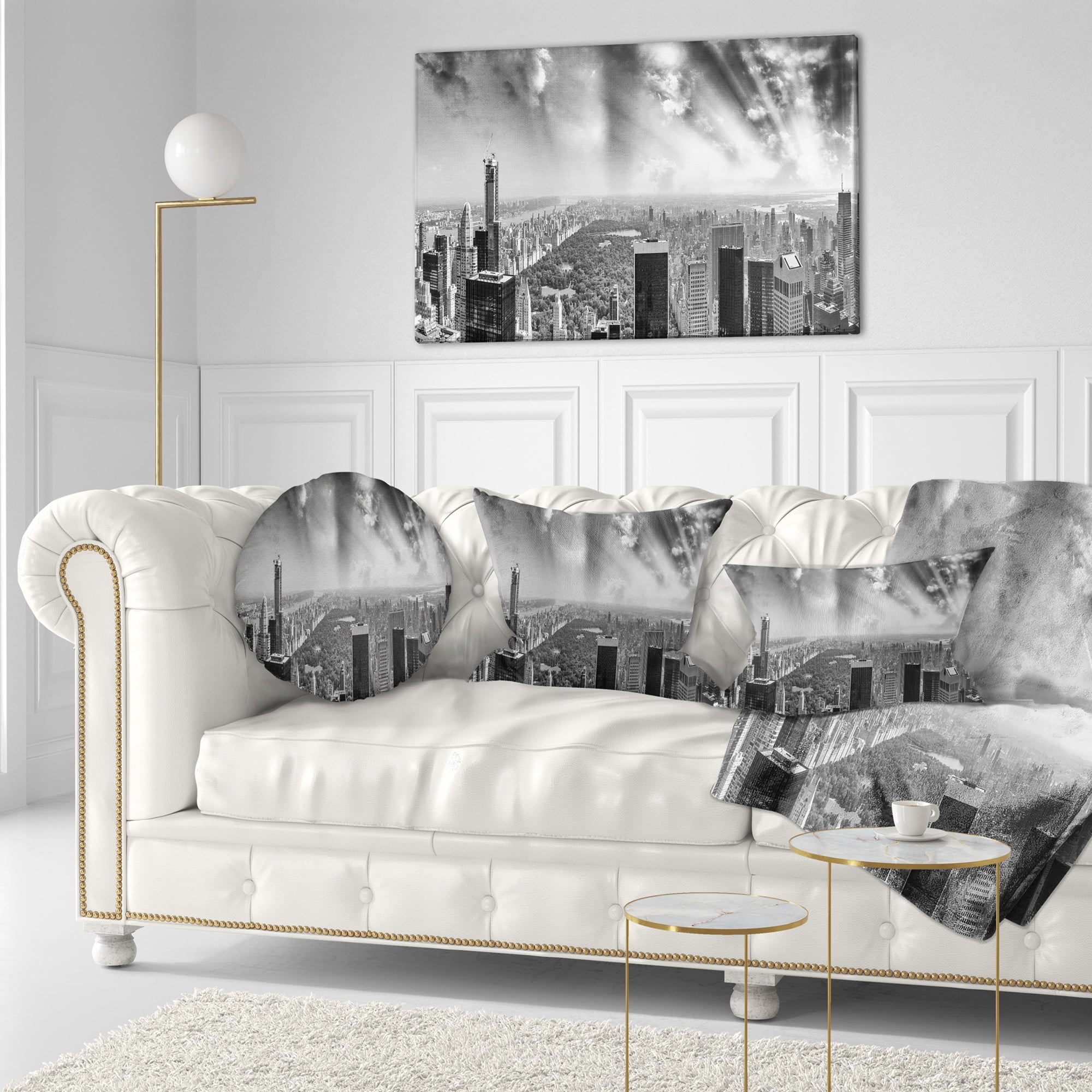 Designart Central Park and Surrounding Buildings - Cityscape Photo Throw Pillow - 12x20