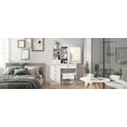 thumbnail image 5 of Meoldis Vanity Desk with Sliding Mirror & Lights, Makeup Dressing Table with 6 Drawers, 3 Open Shelves, 3 Lighting Modes, Compact White Vanity Table with Storage for Bedroom, 5 of 7
