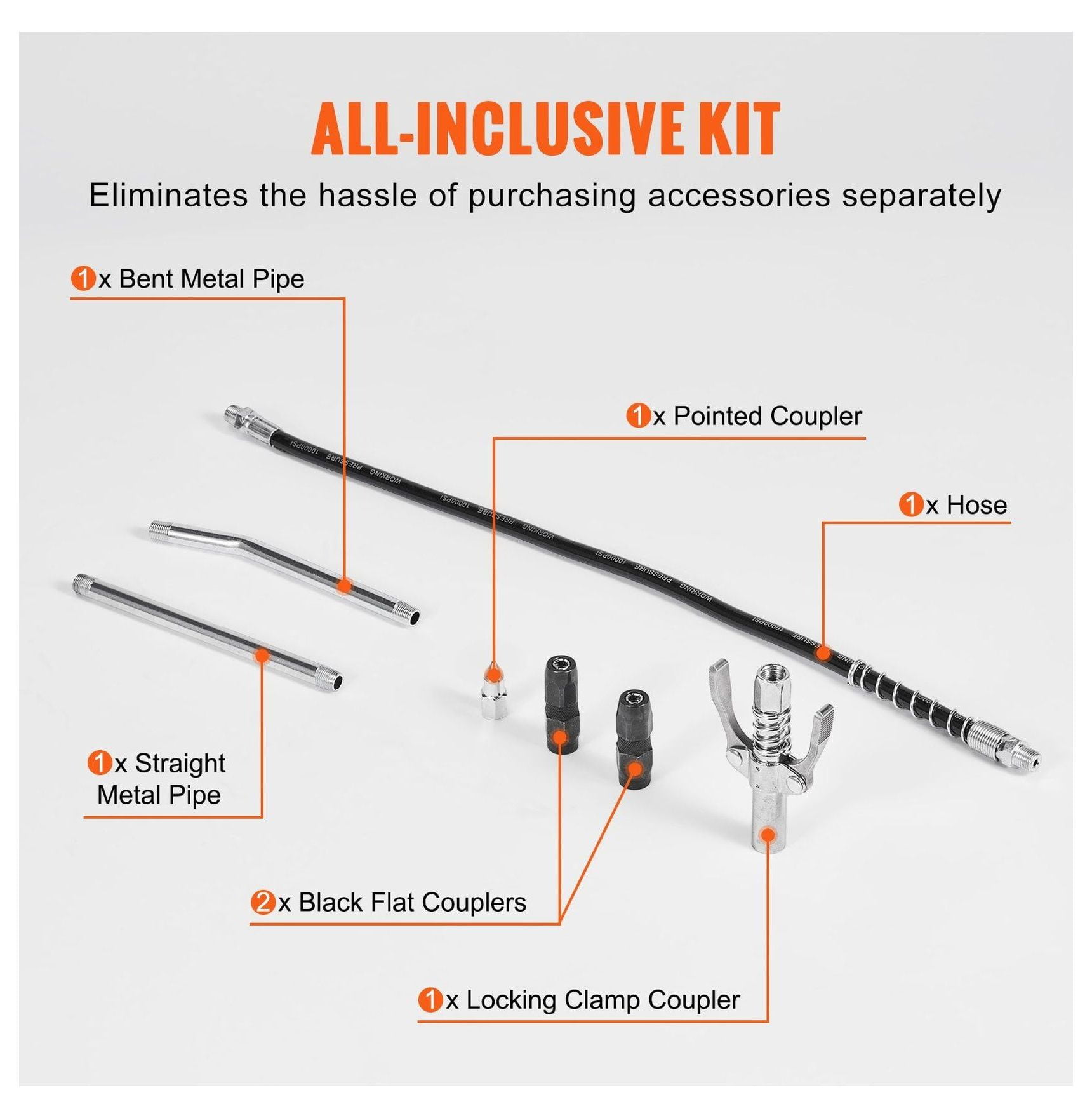 Air Operated Grease Gun 6000 PSI, Heavy Duty Pneumatic Grease Gun 14 OZ/400 CC, w/Flexible Hose & Couplers for Automotive, Farm, Construction Equipment