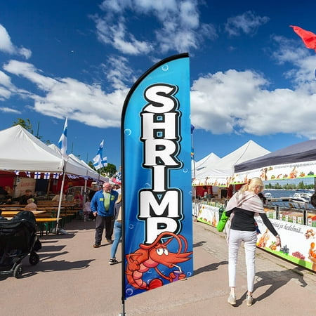 QSUM Shrimp Sign Feather Flag 8FT Shrimp outdoor advertising flag Shrimp Business Sign Shrimp Swooper Flag(FLAG ONLY)