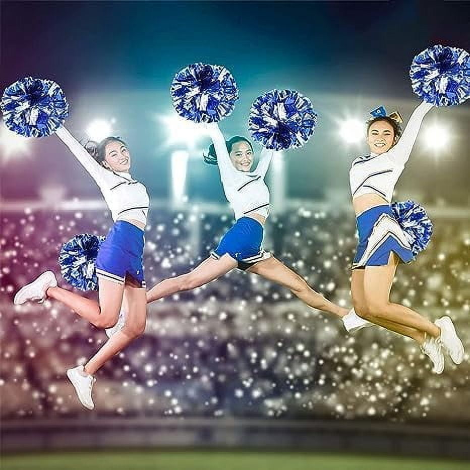 Metallic Cheerleading Pom Poms, 4Pcs Cheerleaders Cheer Pom Poms with Baton Handle, Cheering Squad Hand Flower