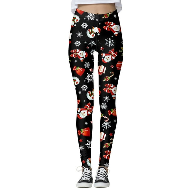 Gibobby leggings de Navidad Pantalones estampados navideños personalizados para mujer, mallas ajustadas personalizadas para mallas para correr, mallas navideñas de muñeco de nieve (Negro, S)