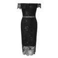 thumbnail image 4 of Yindaity Women's Elegant Floral Lace Fixed V Neck Fluttering Short Sleeves Knee Length Dress Black,M, 4 of 5
