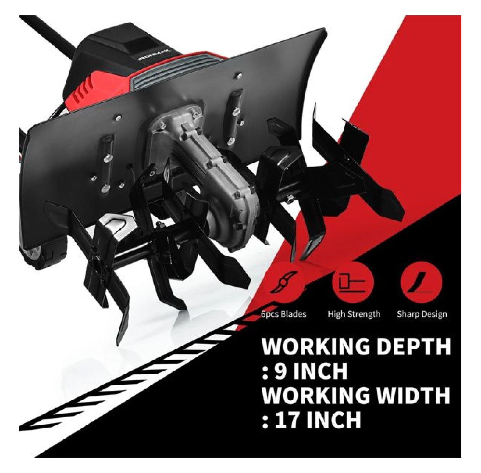 Electric Tiller Cultivator 17 Inch, 13.5 Amp Garden Tiller with 6 Blades