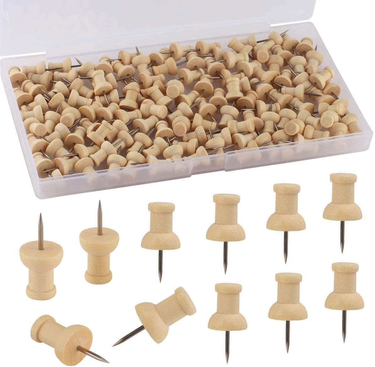 Basics Push Pins Tacks, Assorted Colors, Steel Point, 200-Pack