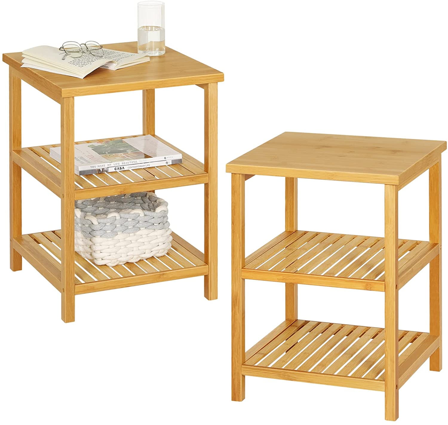 Bed Side Table Set of 2, with 3Tier Storage Shelf, Nightstand for