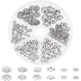 thumbnail image 1 of 180 piezas de tapas de cuentas de acero inoxidable 304, 6 estilos, cuentas espaciadoras con forma de copa de flor de filigrana redonda de múltiples pétalos, 1 of 7