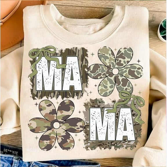 Camo Mama Coquette Sweater, Retro Flower Hunting Preppy Mother's Day Sweatshirt