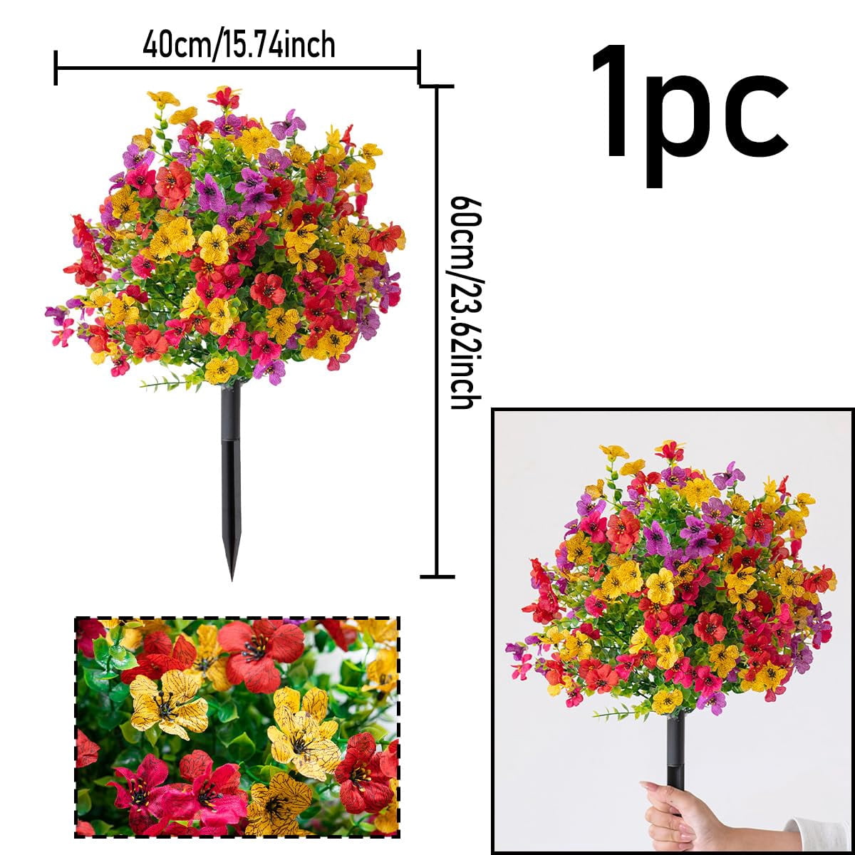24 Inch Outdoor Artificial Flower Stakes with Ground Spike – Lifelike Faux Flowers for Lawn, Garden, Yard, Patio & Home Décor