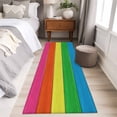 thumbnail image 5 of Retro Striped Washable Runner Rugs 2'x6', Green Pink Red Blue Yellow Wood Grain Stripes Low Pile Throw Entryway Rug Non-Slip Sturdy Edge Binding Carpet for Indoor Bedside Entrance Bedside, 5 of 9