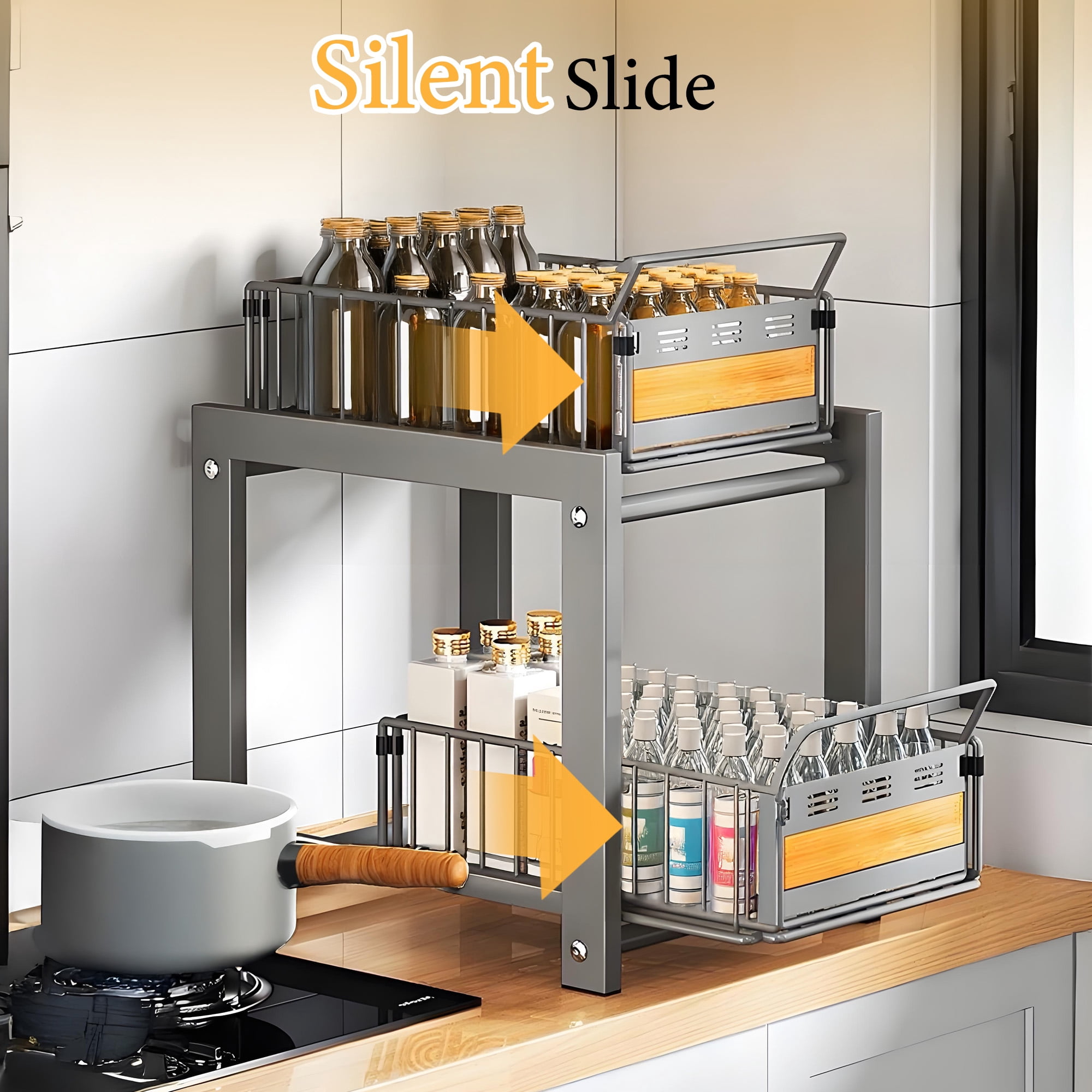Storvive Metal Under Sink Organizers and Storage, 2-Tier Double Sliding Drawer Cabinet Organizer, White