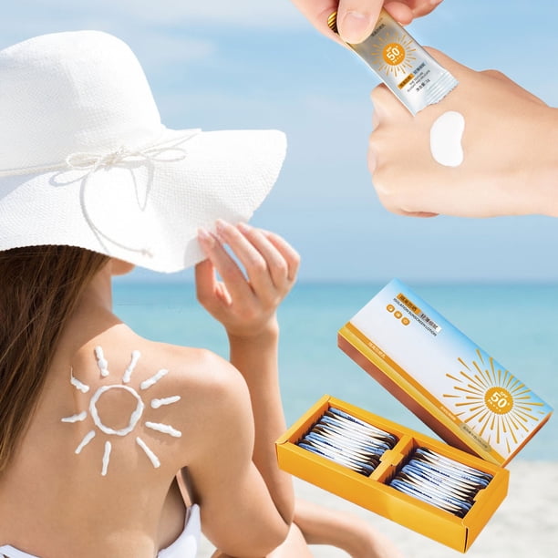 Paquetes portátiles de loción de protección solar de tamaño de viaje - 30 sobres individuales de 1 g - Crema de protección solar para todo el cuerpo para la cara y el cuerpo - Bloqueador solar de un