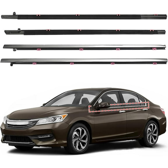 Window Molding Trim for 2013-2018 Honda Accord,4-Door Sedan,Chrome Outer Door Weatherstrip Window Seal Belt,Replace#72410-T2A-A01 72450-T2A-A01 72910-T2A-A01 72950-T2A-A01