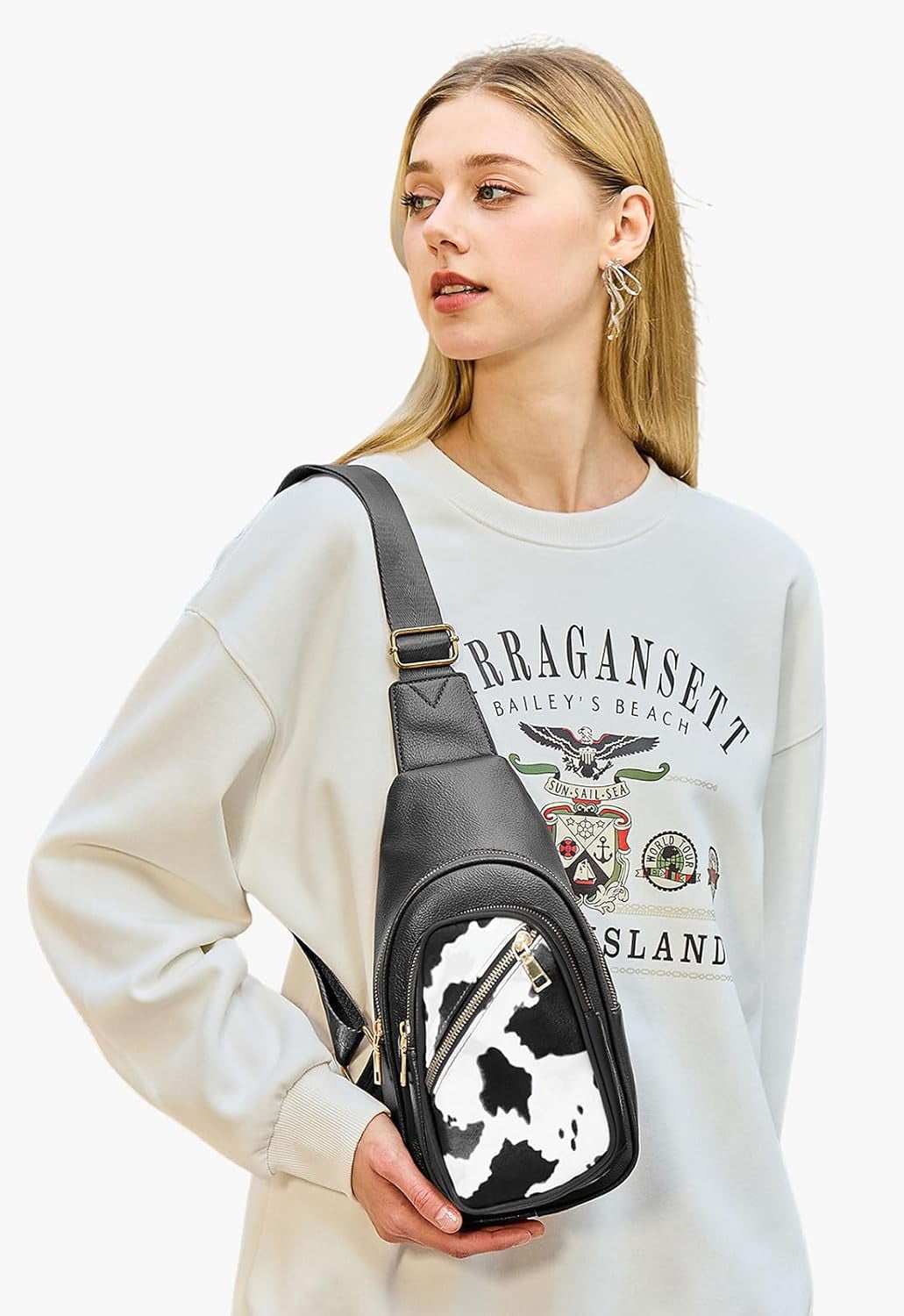 Small Sling Bag for Women, Vegan Leather Fanny Pack Crossbody Bags for Women, Chest Bag With Wide Strap