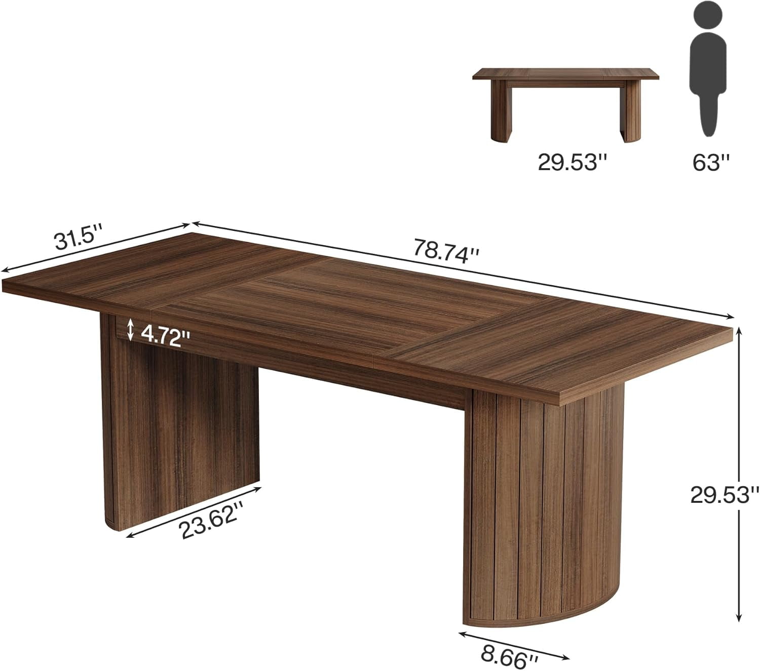 Tribesigns 78.74" Extra Long Executive Desk, Large Computer Office Desk with Wooden Double Pedestal, Rustic Farmhouse Study Writing Table Workstation for Home Office (Walnut)
