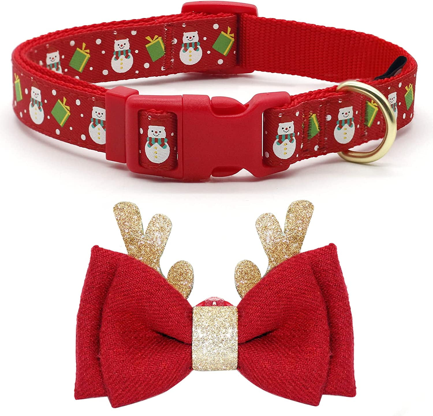 azuza Christmas Dog Collar Adjustable Xmas Dog Collar with Christmas Antler Bow tie Accessories