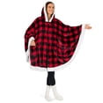 thumbnail image 2 of PAVILIA Sherpa Fleece Wearable Blanket for Adult Women, Cozy Plush Blanket Poncho Cape with Hood, Super Soft Shawl, Angel Wrap Throw for Office, Black and Red Buffalo Plaid Checkered, 2 of 9