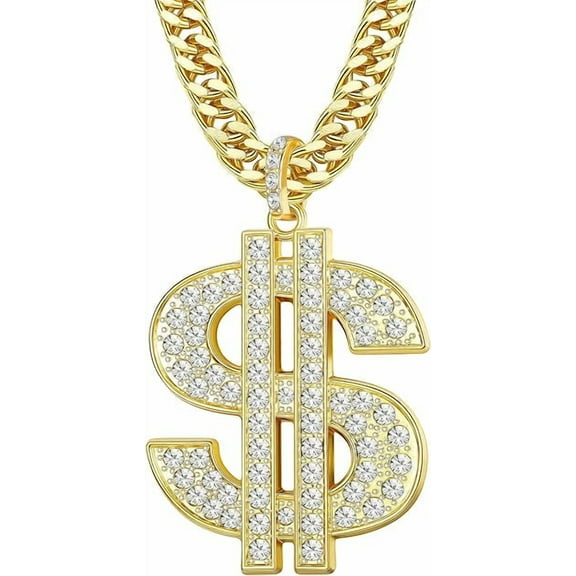 Mens Gold Chain Necklace with Dollar Sign, Dollar Sign Hip Hop Chain Necklace Pendant for Men and Women, Designed For Hip Hop And Costume On The Casual, Party, Prom, Class, Bar