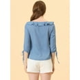 thumbnail image 4 of DARING DIVA Polka Dots Ruffled Neck 3/4 Sleeve Blouse Top XS Dusty Blue, 4 of 6