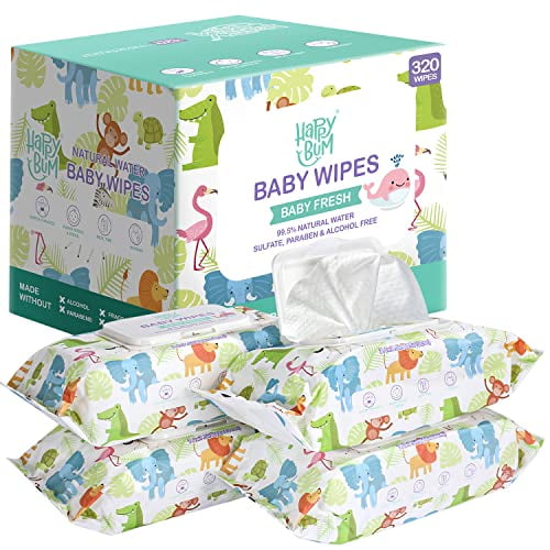 Hand and Body Face Baby Wipes Hypoallergenic and Unscented Wet Wipes for Nose 8 Packs 640 Count. HAPPY BUM Water Baby Wipes 