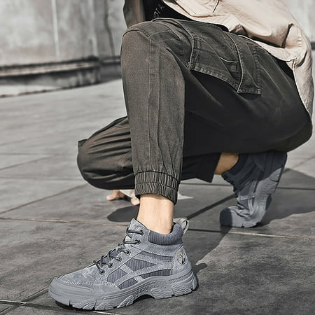 

Foraging dimple Men s High Top Mountaineering Shoes for Leisure Couple Shoes Men s Shoes Gray