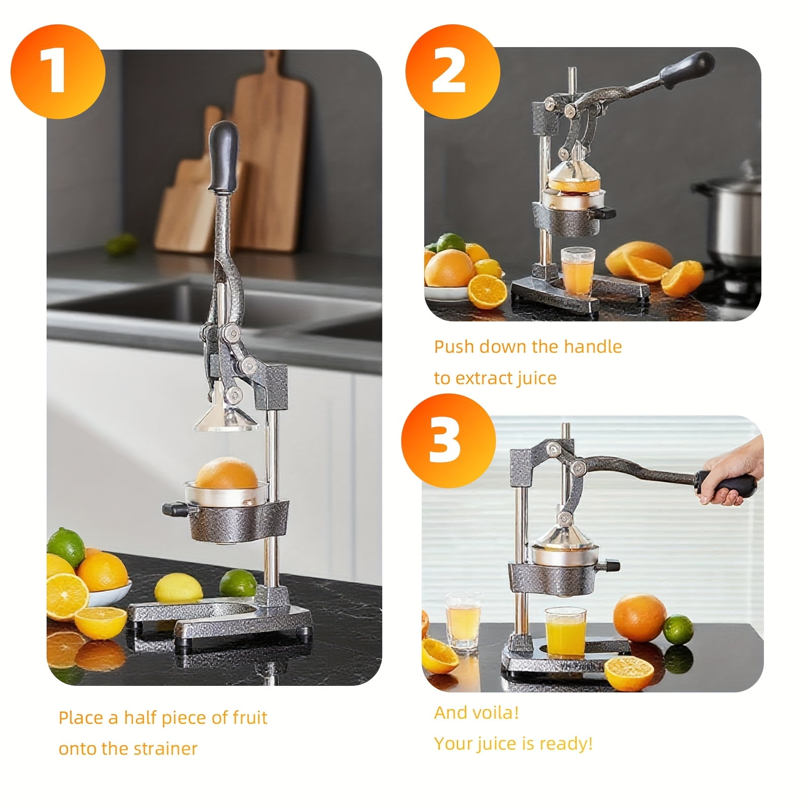Professional Manual Hand Press Juicer Machine - Heavy-Duty Commercial/ Citrus Lemon, Orange, Lime & Pomegranate Juicer with 304 Stainless, Easy-Clean Parts & Lever Press for Juice Extraction (Gray)